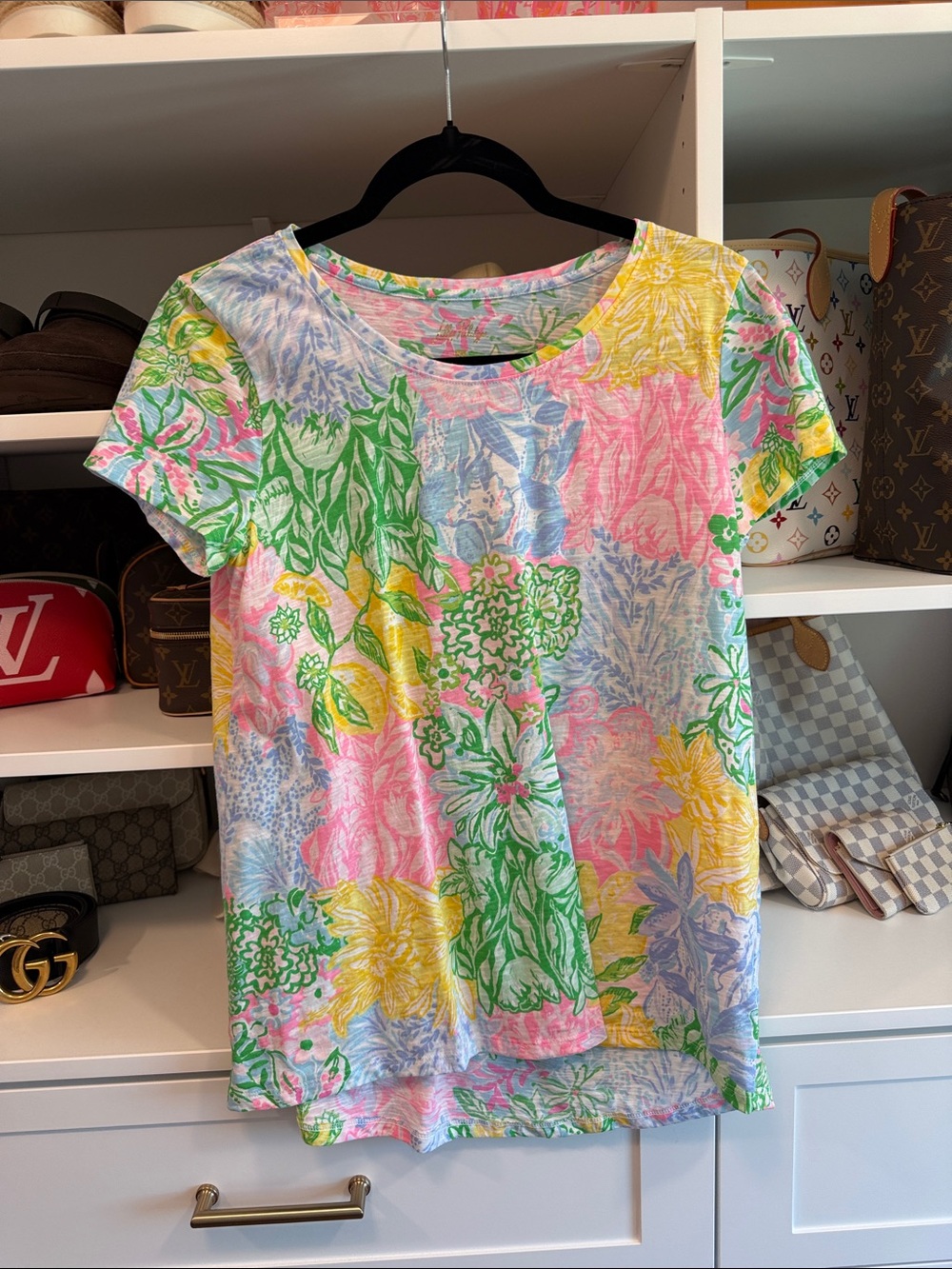 Lilly Pulitzer Multicolor Floral Short-Sleeve Tee - Pink, Green, Yellow, Blue